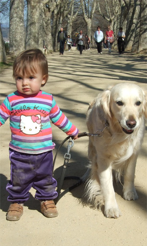 niña con golden retriever